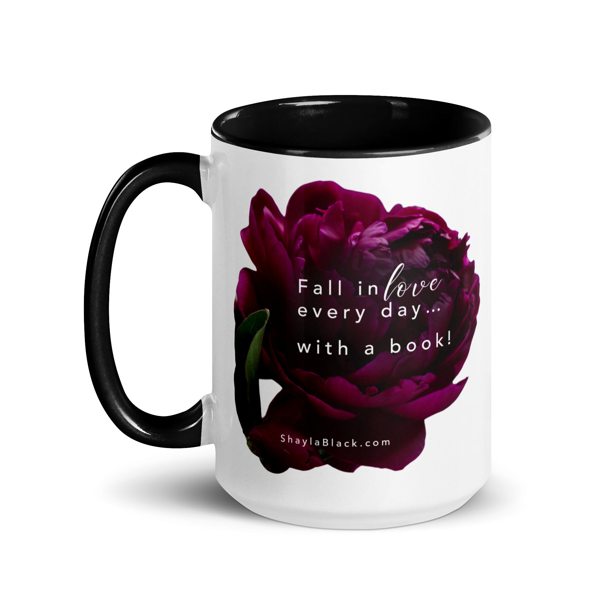 FALL IN LOVE Peony 15oz Coffee Mug - Black