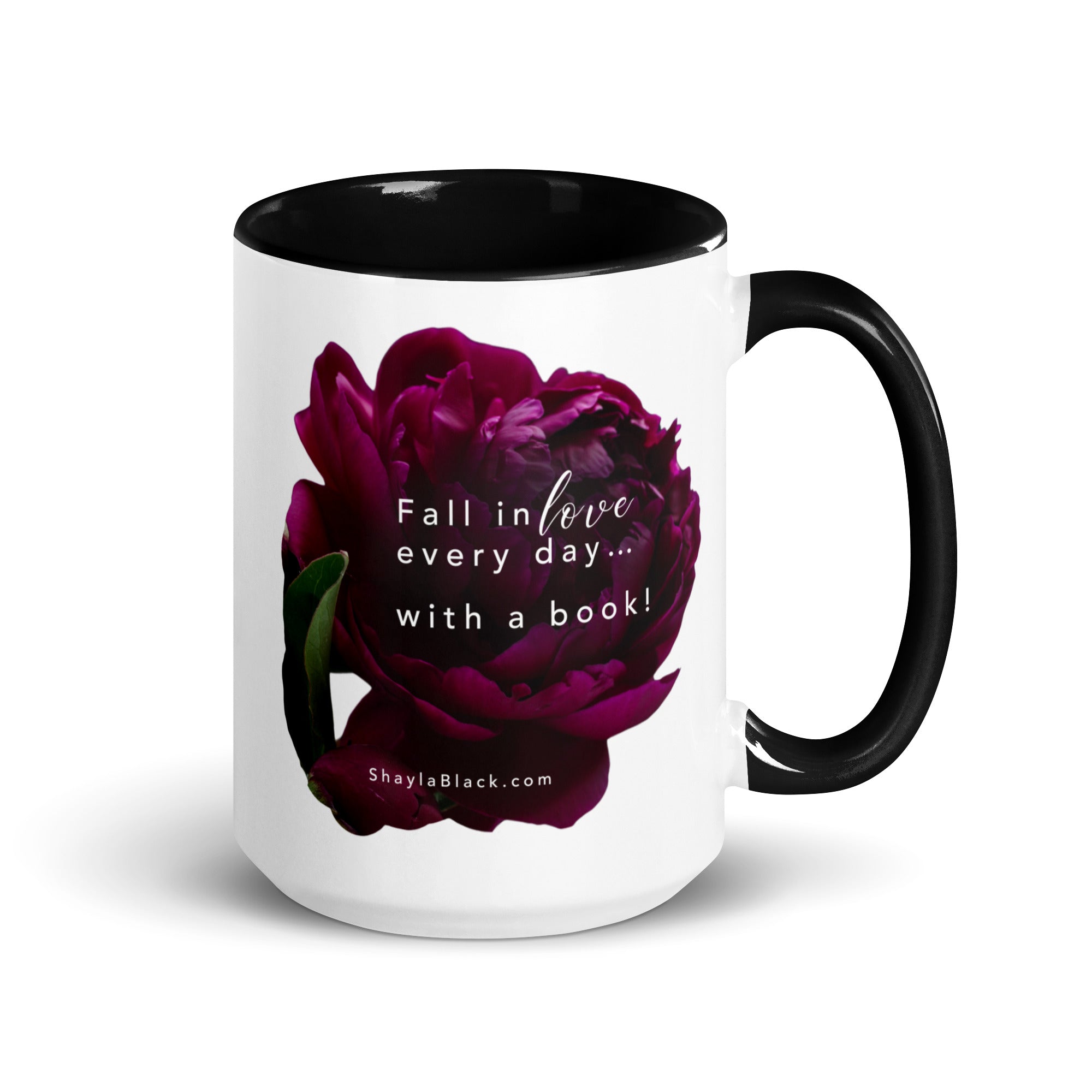 FALL IN LOVE Peony 15oz Coffee Mug - Black